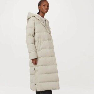 Frank & Oak the Highland Long Puffer Coat in Light Greige Size S